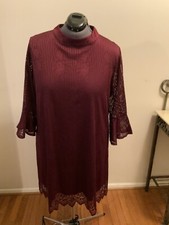 Lace Dress Fully Lined Plus By HS Size 3X Wine Color 3/4 Flare Sleeves 