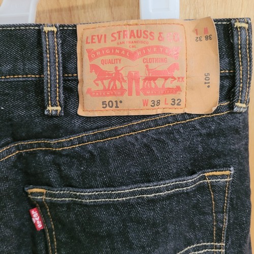 Levis 501 Button Fly Black Charcoal Acid Wash Jeans Mens 38x32 - 第 5/12 張圖片