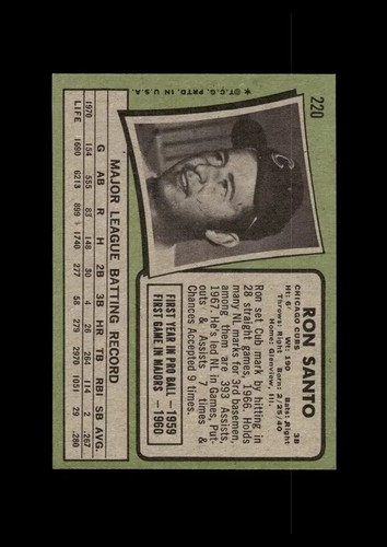1971 Topps BASEBALL Ron Santo #220 (EX/NM+) Chicago Cubs Hall-of-Fame! - Picture 2 of 2