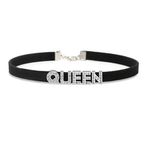 Rhinestone Letter Daddy Necklace Black Soft Leather Choker Sexy Neck Collar - Picture 16 of 49