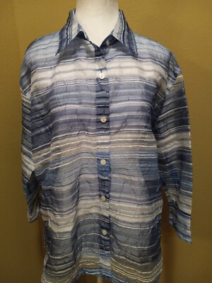 Women's Choice's Sheer Blue and White Striped Long Sleeved Blouse Sz L