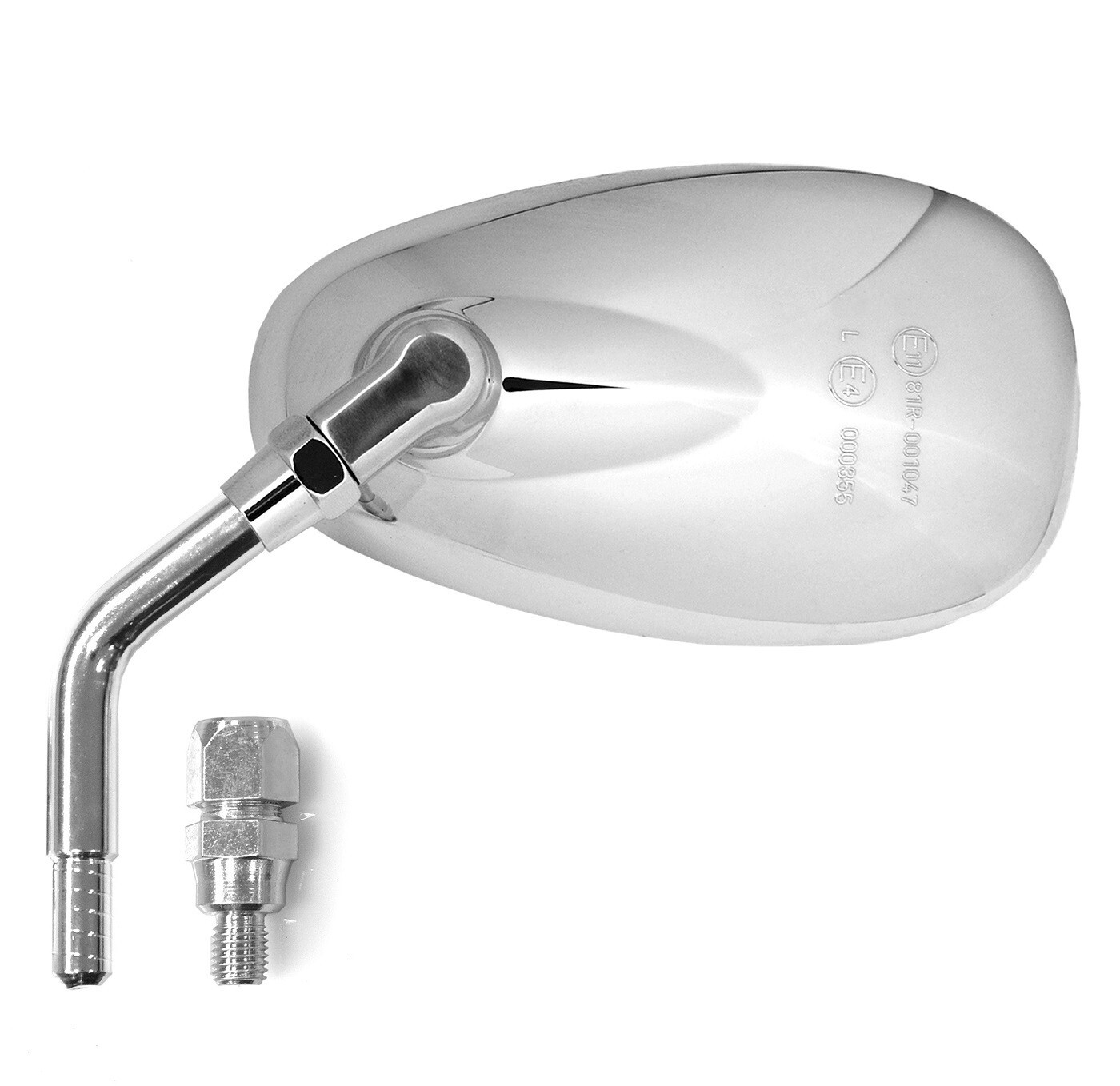 Miroir universel chrome M10x125 filetage à droite avec grand angle de vision