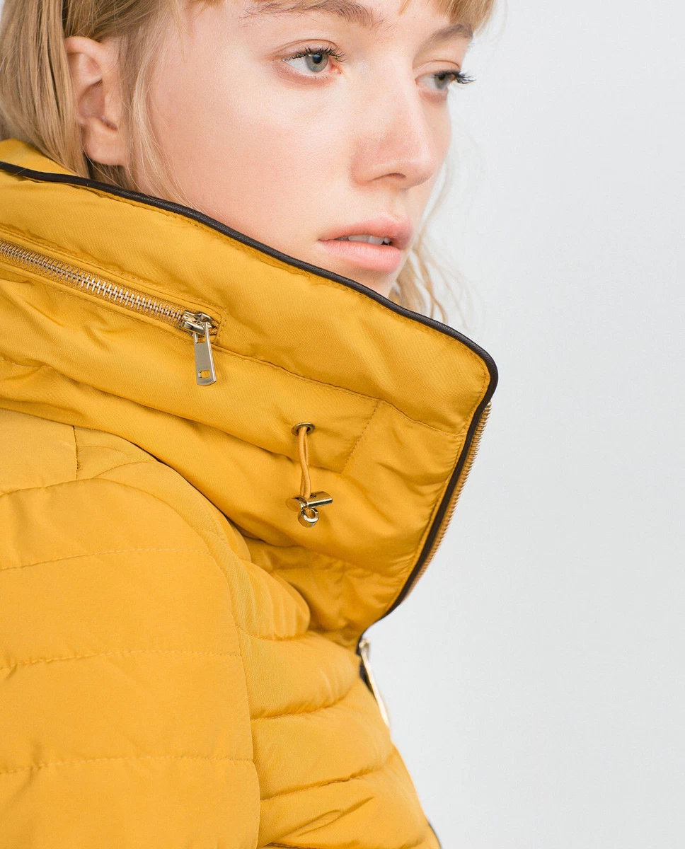 Zara puffer cheap jacket mustard
