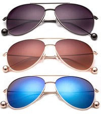 3 Pack Pilot Metal Frame Metal Ball Tip Fashion Sunglasses for Women for Men