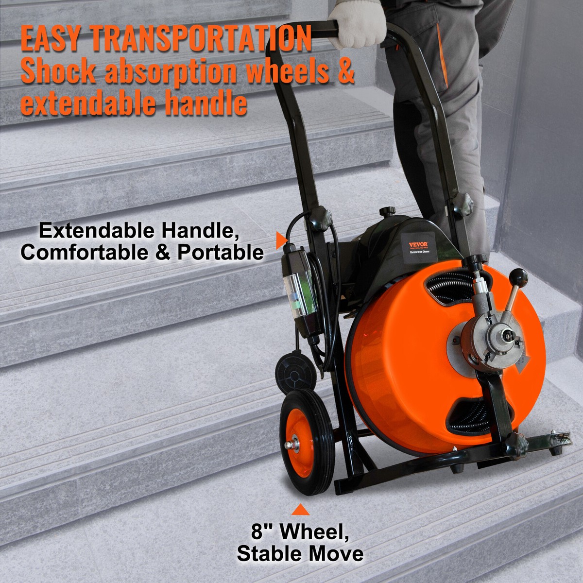 VEVOR 75ft Drain Cleaning Machine - 370W Electric Sewer Snake With 4 Cutters For 1-4 Inch Pipes | Professional Clog Remover Tool - View #8