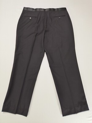 black tuxedo pants wool flat front 38W Paul Fredrick satin