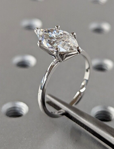 6.10 Ct Certified Marquise Cut White Treated Diamond Solitaire Ring 925 Silver ! - Picture 4 of 9
