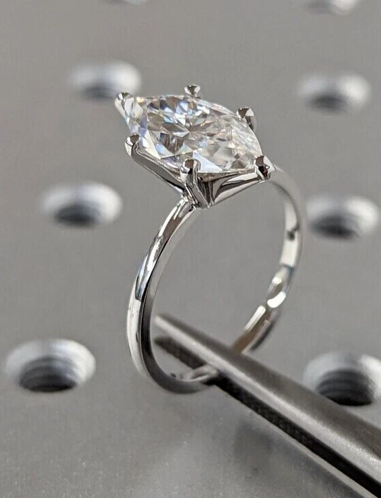 6.10 Ct Certified Marquise Cut White Treated Diamond Solitaire Ring 925 Silver ! - Image 4 of 4