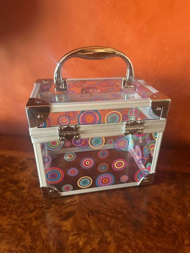 Caboodles Makeup Organizer Case Acrylic Rainbow Circles w/Latch 7"x6"x5" - Picture 6 of 11