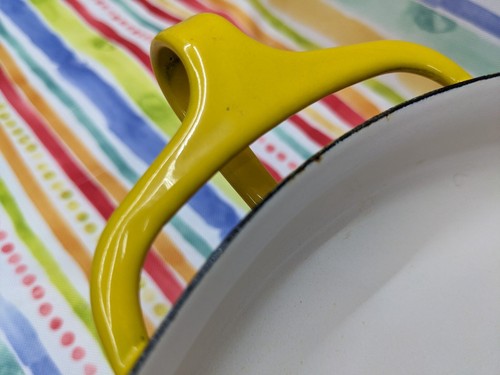 Vtg 10" Buffet Bowl Kobenstyl Dansk Designs IHQ France Yellow Enamel On Steel - Picture 7 of 13