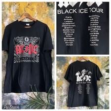 AC/DC BLACK ICE TOUR EUROPEO RARA MAGLIETTA MUSICA VINTAGE LOTTO ALTRI 2 LISTE