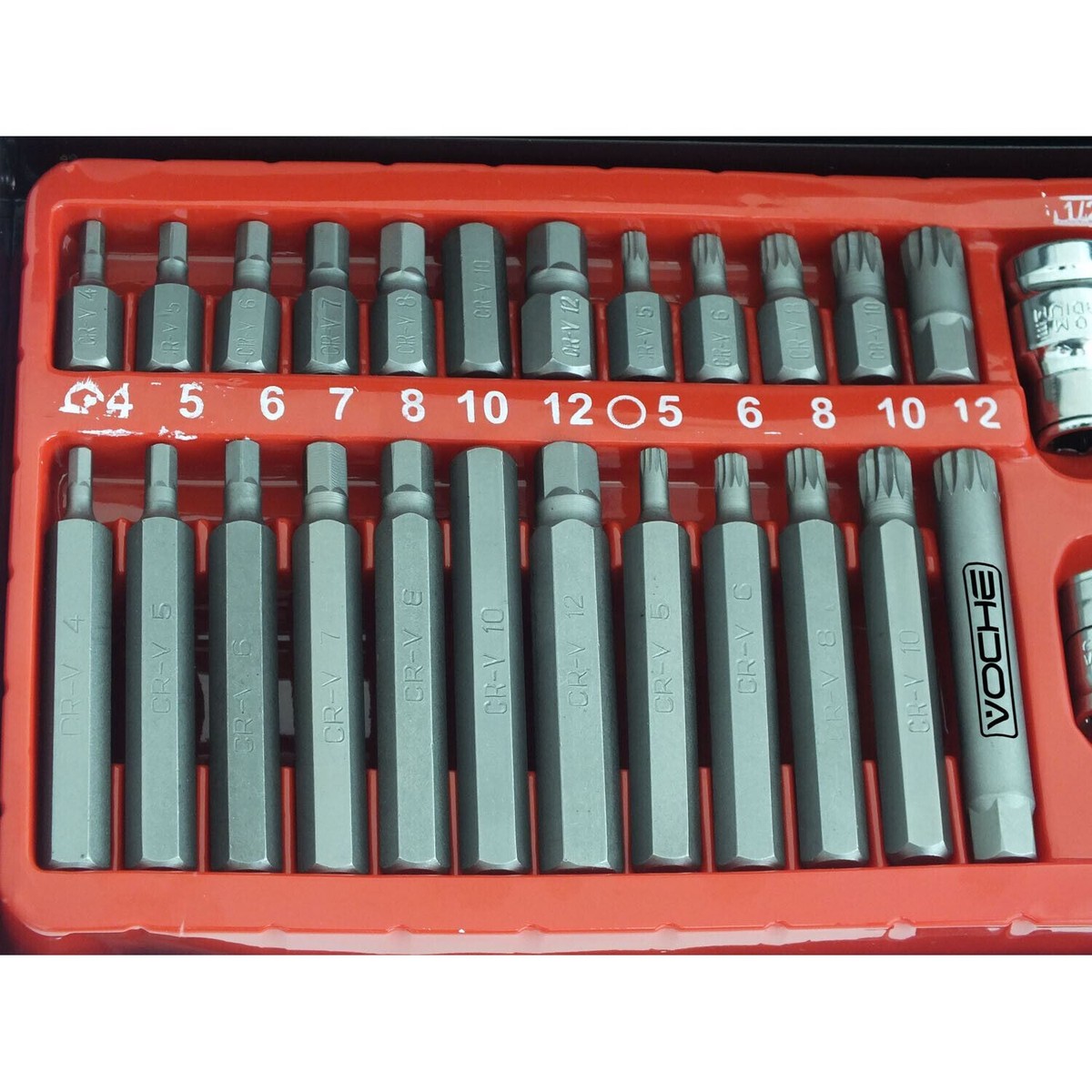 VOCHE® 40-Piece 1/2 & 3/8 Drive Hex Spline Torx Impact Bit Set In Metal Case + Work Gloves