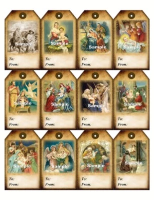Vintage Christmas Nativity Angel Manger Religious 12 x Gift Tag Card Scrapbook - image 1 of 2