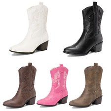 Women Western Boots Mid Calf Cowboy Cowgirl Boots Outdoor Music Festival Boots