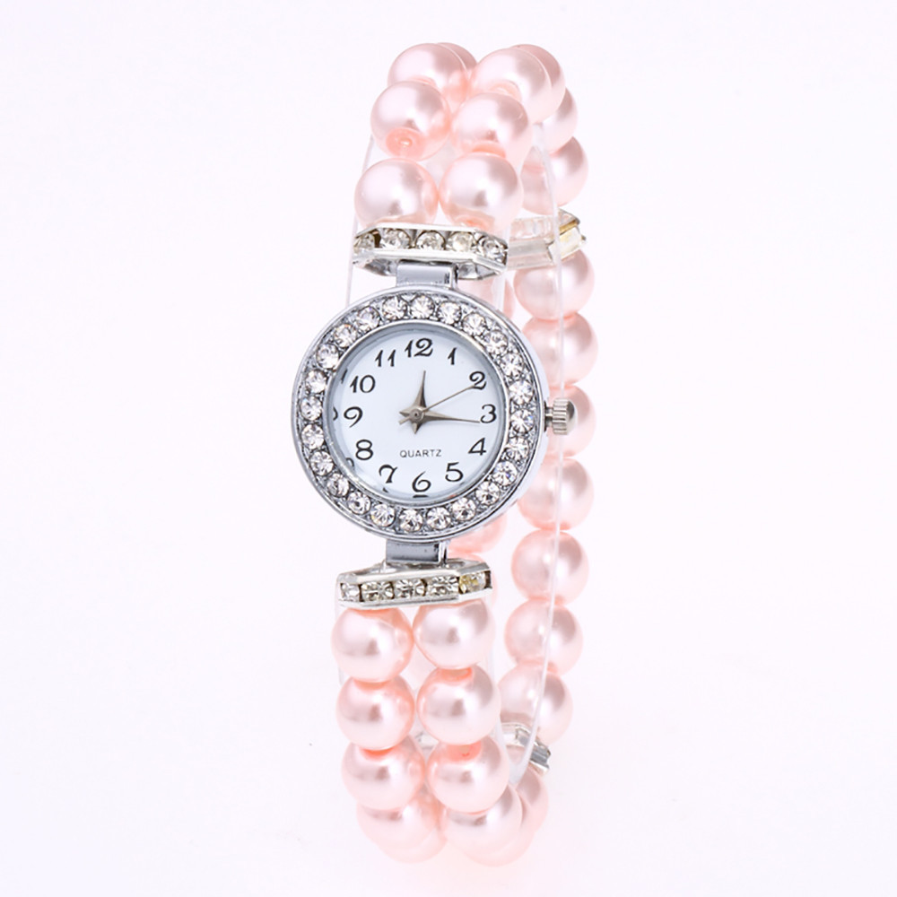 Ivory or Pink Pearl Beaded Crystal Diamante Faced Watch eBay
