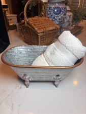 Galvanized Metal Bathtub Shaped Storage Box Decorative Bathroom Holder 11.75  