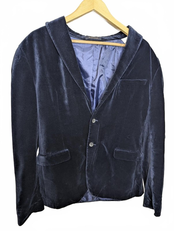 Zara Man Mens Navy Blue Velvet Blazer EU54 US44 Tuxedo Dinner Jacket Formal