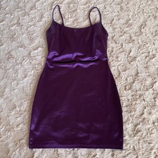 Windsor Womens Small Satin Mini Dress Purple Bodycon Spaghetti Strap