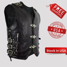 Men's Premium Heavy Duty Genuine Cowhide Leather Biker Vest Motorcycle Waistcoat