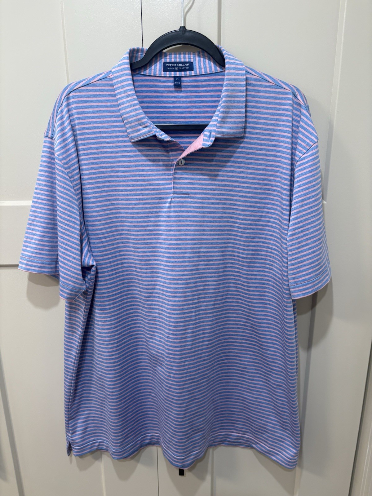 Peter Millar Mens XL Crown Crafted Striped Polo Golf Performance Blue Pink