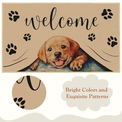 Welcome Cute Dog Door Mat, Cat Footprint Non Slip Entrance Floor Mat, Labrador - Picture 7 of 8