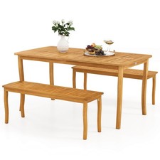 3 Pieces Outdoor Dining Set for 4 People, Patio Acacia Wood Table Bench Set