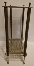 VTG MCM Metal Roman Grille Brass & Walnut Table - Atomic Telephone Stand