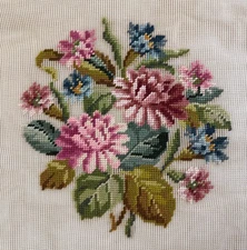 Preworked Bucilla Decorator Needlepoint Canvas Floral 27x27 Design 10x10 Vintage