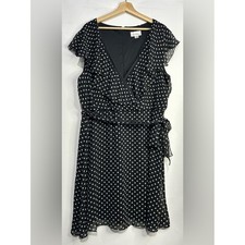 Olivia Matthews Black Polka Dot V-Neck Flutter Sleeve Dress Size 18WP