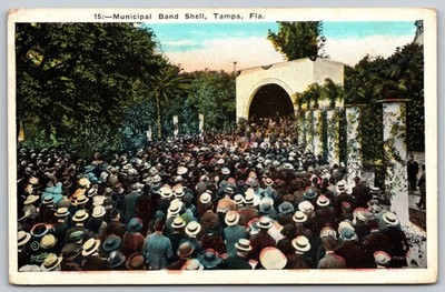 Tampa Florida Municipal Band Shell Concert Crowd Vintage Postcard FL C265