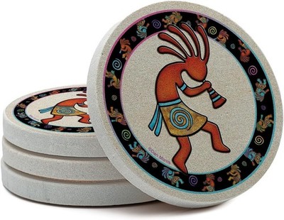 Thirstystone Kokopelli Toss Natural Sandstone Coaster 4 Pack Eco-Friendly