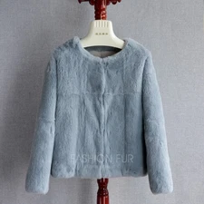 Luxury Real Rabbit Fur Grass Coat Round Neck Short Winter Warm Women Party Coat