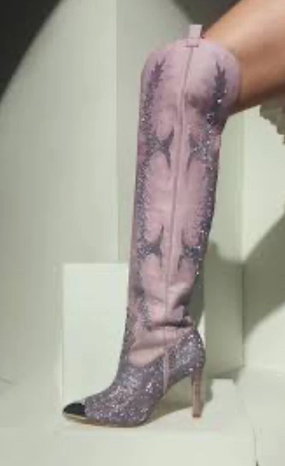 Gianni Bini Mujer 8.5 Rosa Estrás Sobre la Rodilla Botas Tacones Glam Barbie Foto 2 de 4