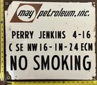 Vintage Porcelain Oil Field Sign - May Petroleum Inc Perry Jenkins 4-16