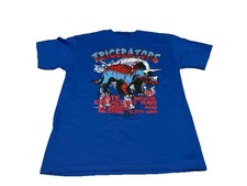 Vintage Y2K Dinosaur Triceratops Shirt Youth Size Large Jurassic Animal Tee Blue