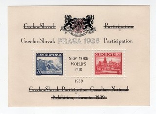 CZECHOSLOVAKIA 251 OVERPRINTED 1939 NYWF & PRAGA 1938 W/ FOLDER