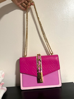 ALDO Small Pink Colorblock Geometric Shoulder Bag Gold Chain Strap Turn Lock