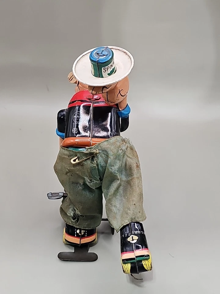 罕见 20 世纪 50 年代老式 LINEMAR TIN WINDUP POPEYE ROLLER 滑冰 无盒,可正常工作 - 阅读 — 第 4/4 张图片