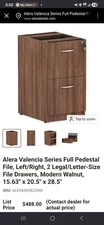 Alera Valencia Series Full Pedestal File, Left/right, 2 File Drawers, Mod Walnut