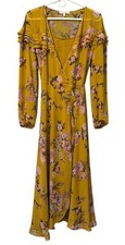 WAYF Anthropologie Ruffled Dress Women’s XS Gold Floral Maxi Dress Cottagecore