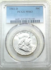1961 D Franklin Half Dollar PCGS MS63 90% FBL Frosty PQ Just Graded #B221D