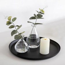 Sziqiqi Black Round Candle Tray, 28cm, for Coffee Table | Modern Decorative Tra