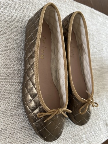 Französische Sohle FS/NY Bronze Metallic gesteppte Leder Ballerinas Gr. 38 / US 7 - Bild 3 von 12