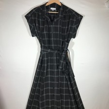 Calvin Klein Women's 12 Black Plaid Button Up Cap Sleeve Midi Shirtdress NWT