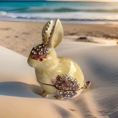 White Enamel Rabbit Trinket Box 