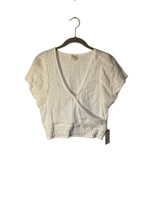 NWT surf gypsy guaze crochet faux wrap, puff sleeve, white top, BoHo M