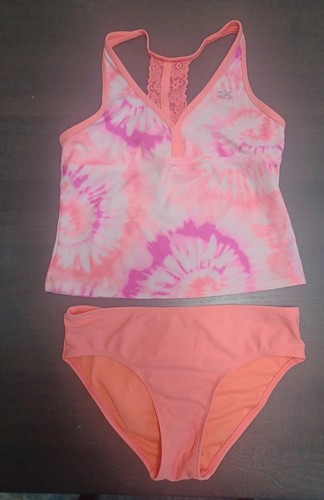 Zeroxposur Girls Size M Swimwear 2 Pc Set Tankini Bottom Bright Orange Tie-dye