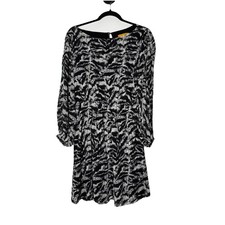 Alice + Olivia Black Patterned Keyhole Smocked Womens Dress L $395