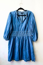 gap denim jean dress xl womens long sleeve peasant Puff mini smocked Waist