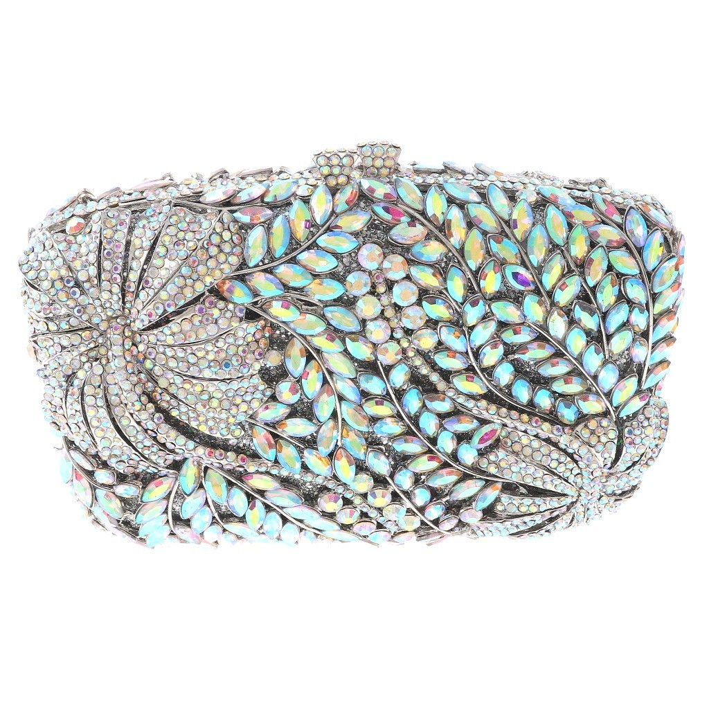 Silver Tone Metal Rhinestone Crystal Clutch Evening Bag HB6137-SAB